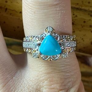 Sleeping Beauty Turquoise Sterling Silver Victorian Style Ring Size 9